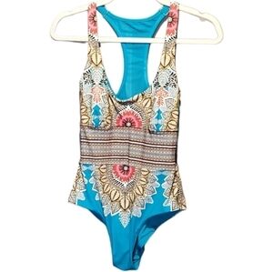 Red Carter Aztec Print Blue One Piece Swim Suit Size U.S.‎ 6 NWOT